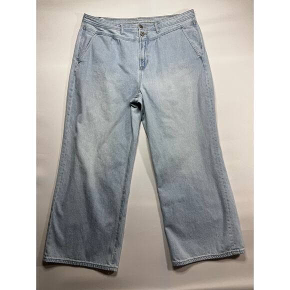 American Eagle Women's Wide Leg Crop Blue Denim Jeans - Size 20 Regular (38x27) - Picture 1 of 5